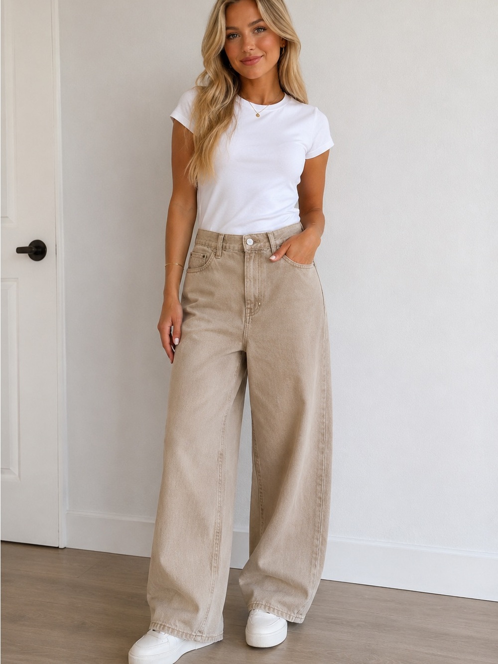 BDG Beige Wide Leg Jeans - Flare Silhouette